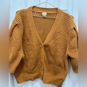 Burnt orange, open weave sweater with short sleeves
